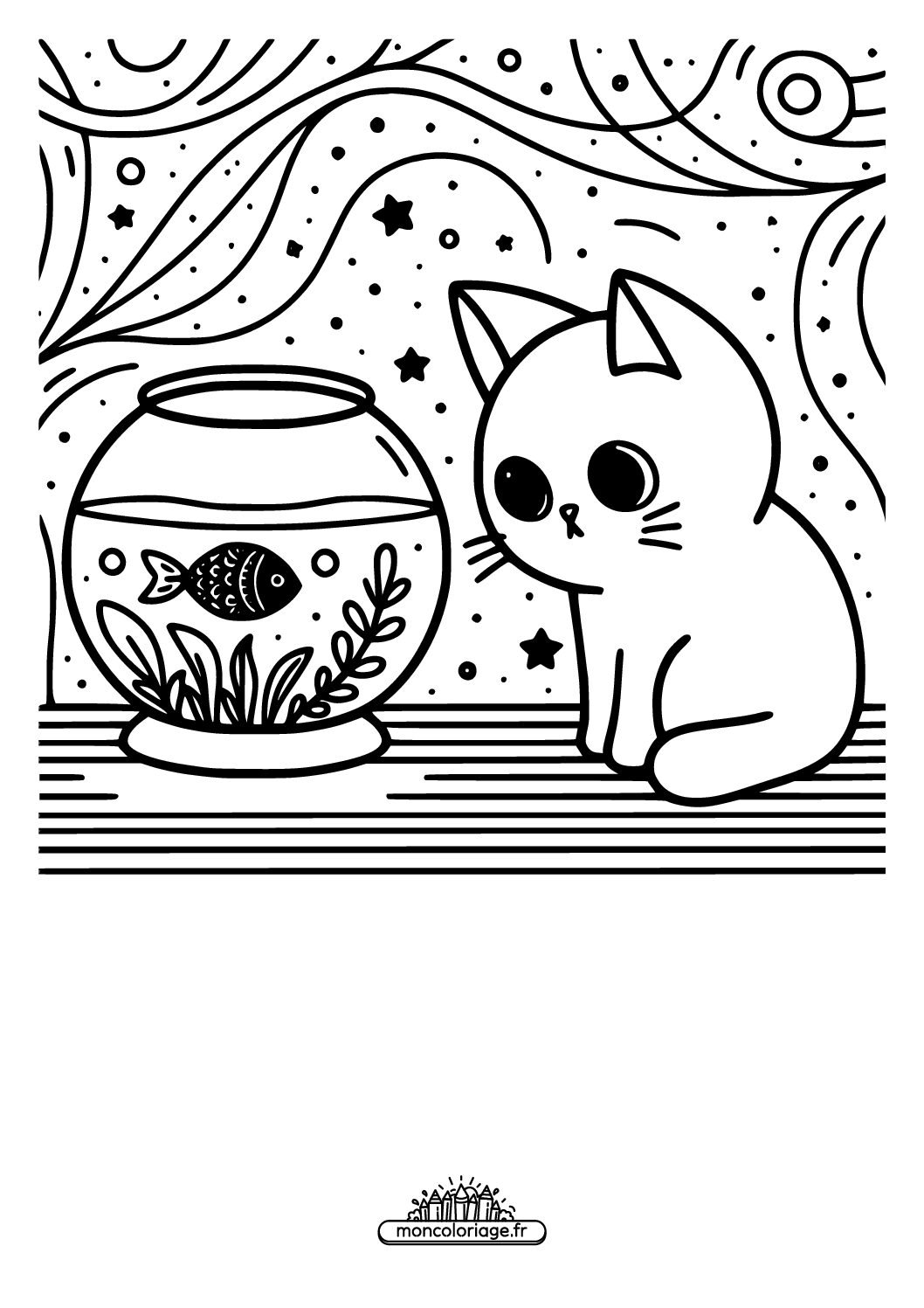 Chat avec aquarium