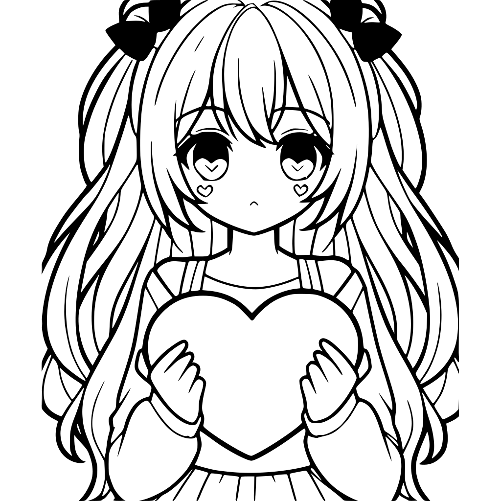 Coloriage Fille Manga Avec C ur Imprimer Gratuit MonColoriage fr