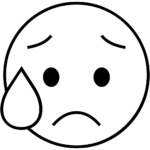 Aperçu du dessin émoji visage triste mais soulagé à imprimer