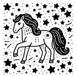 Aperçu du dessin cheval avec des étoiles à imprimer