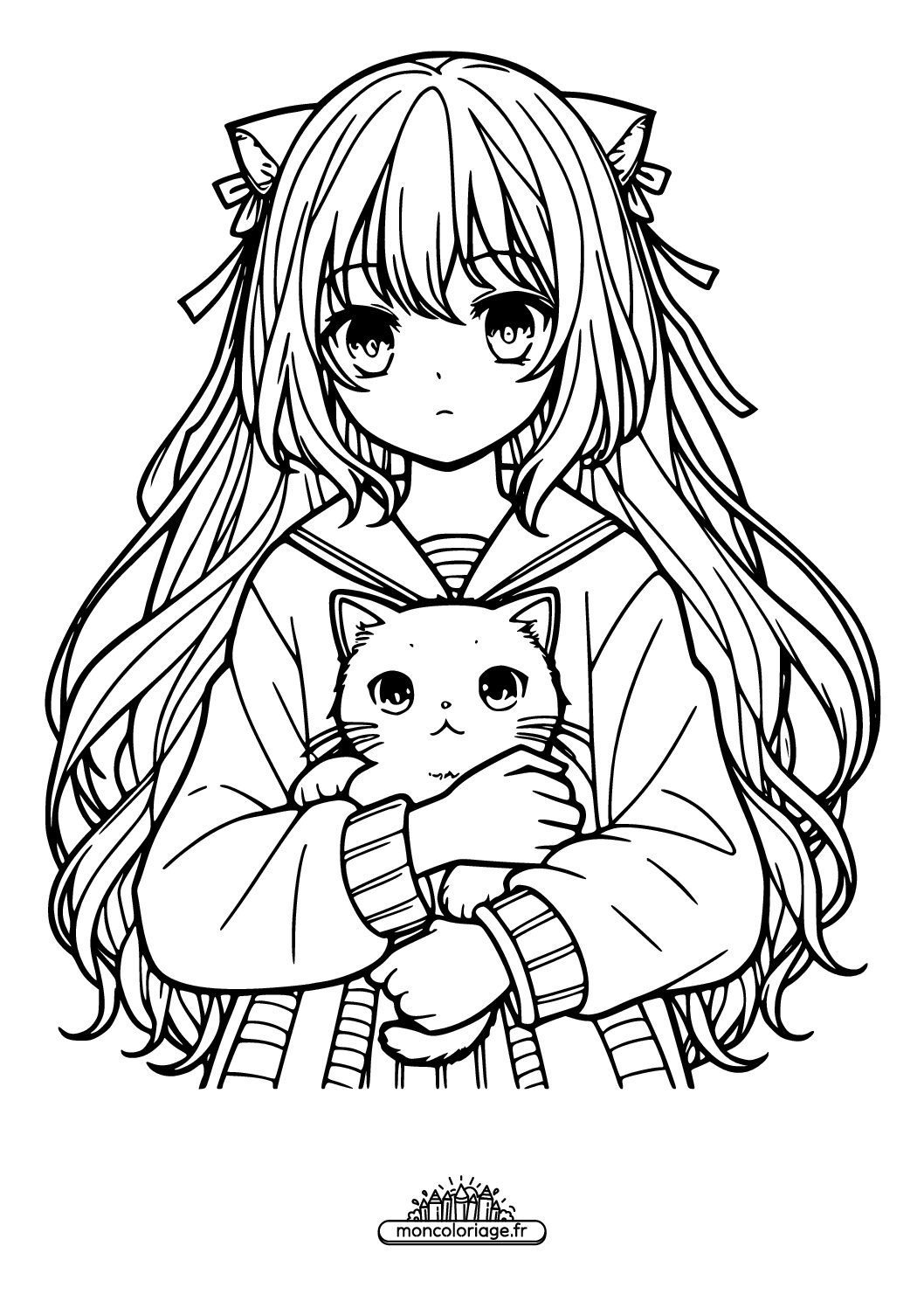 Fille manga avec chat