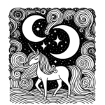 Aperçu du dessin licorne et lune à imprimer