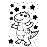 Aperçu du dessin dinosaure avec des étoiles à imprimer