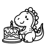 Aperçu du dessin dinosaure avec un gâteau à imprimer
