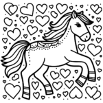 Aperçu du dessin cheval avec des cœurs à imprimer