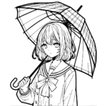Aperçu du dessin fille manga avec parapluie à imprimer