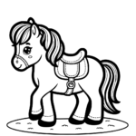 Aperçu du dessin poney avec une selle à imprimer