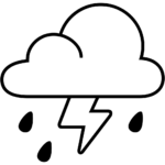 Aperçu du dessin émoji nuage avec éclair et pluie à imprimer
