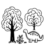 Aperçu du dessin dinosaure avec un arbre à imprimer