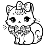 Aperçu du dessin chaton avec un nœud à imprimer