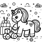 Aperçu du dessin poney avec des jouets à imprimer