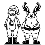 Aperçu du dessin père noël avec ses rennes à imprimer