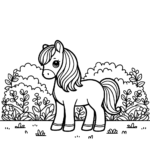 Aperçu du dessin poney dans le jardin à imprimer