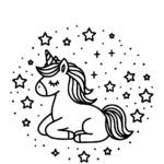 Aperçu du dessin licorne et étoiles à imprimer